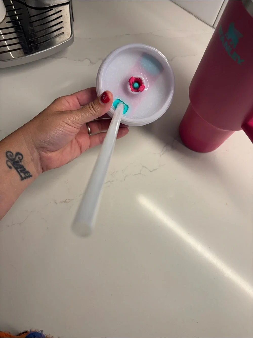 🚨LAST DAY on Posh- Stanley Pink/teal tumbler with Handle and White Lid straw - Picture 6 of 6